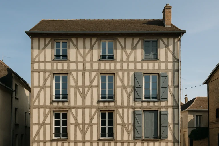 Façade d'immeuble à Troyes sous la lumière du jour avec ciel dégagé